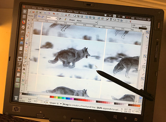 Rotoscoping wolf motion with an old laptop