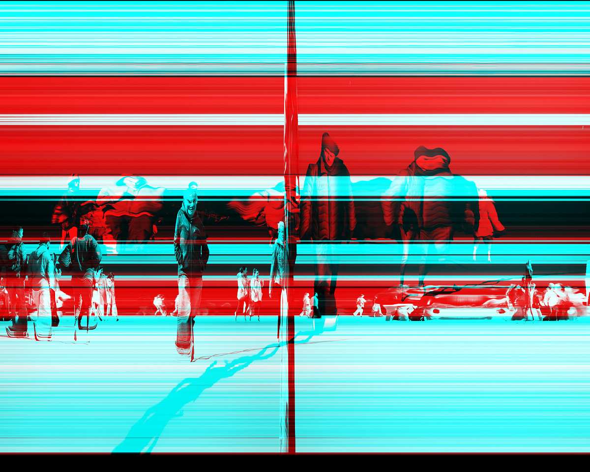 Red and cyan panorama of people