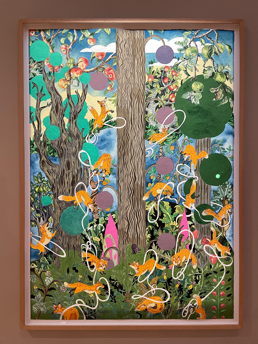 Colorful painting of foxes