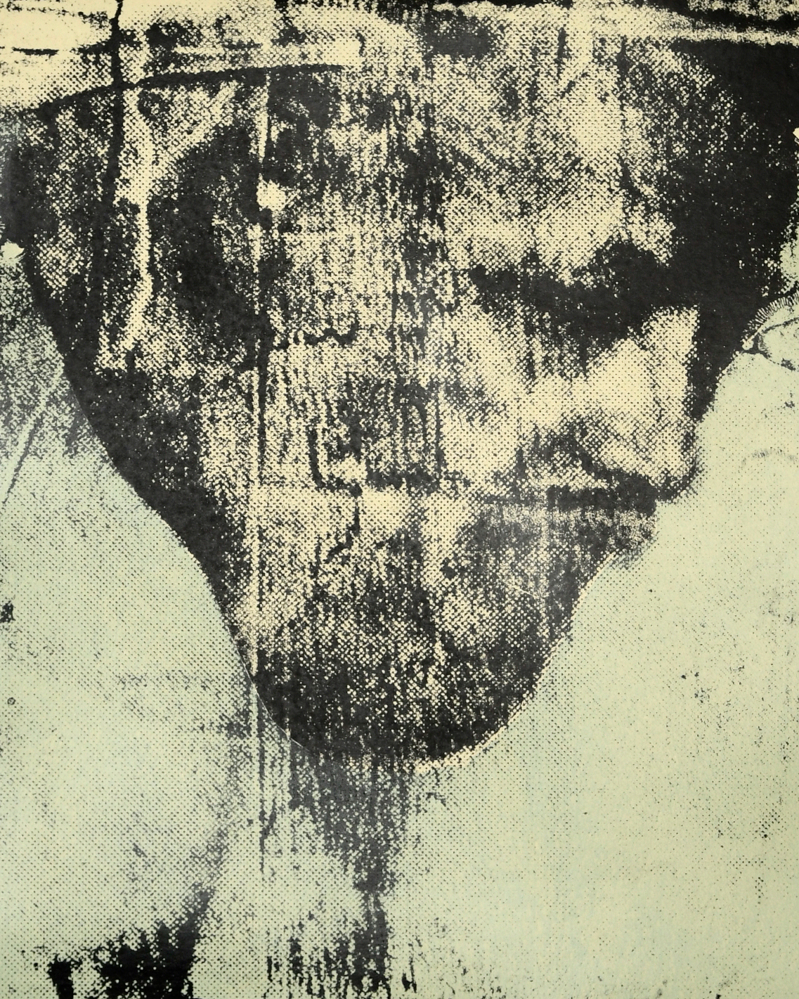 Monotype print with six motorcycles crossed out by red lines