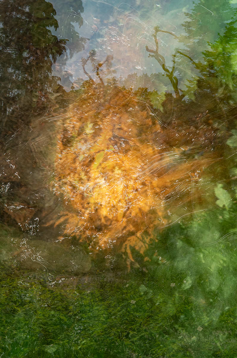 Firball: abstract yellow burst with green fringe, layered digital–physical process